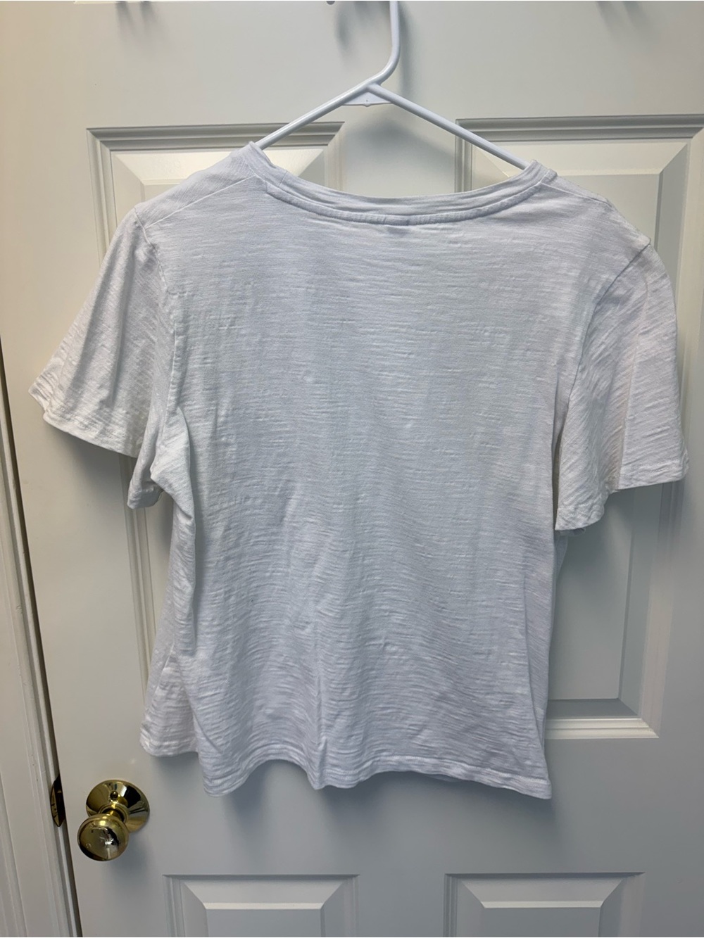 EXCLUSIVE White Slub Knit Asymmetrical Crossover Wrap Tee L - Picture 6 of 6